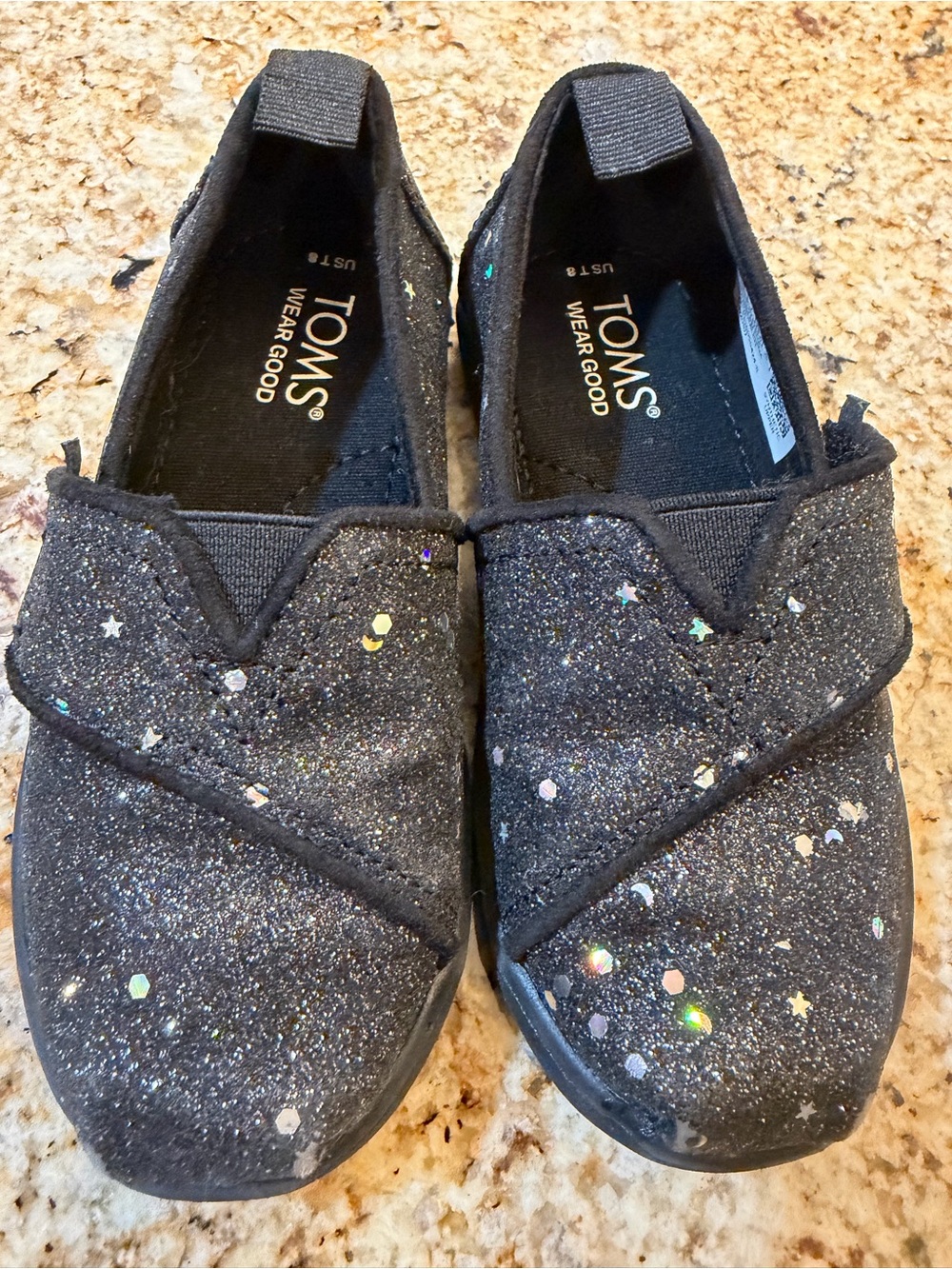 TOMS kids black glitter shoes
